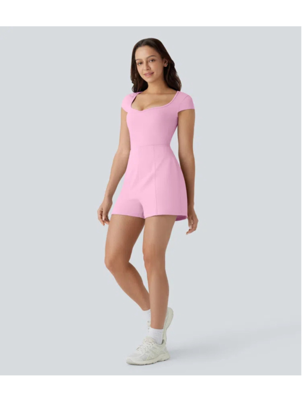 SoftlyZero™ Airy U Neck Cap Sleeve Cool Touch Romper-Easy Peezy Pink Sz Med